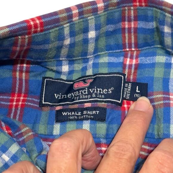 Vineyard Vines Blue Red Green flannel Plaid Button Down Shirt Size Large - Picture 3 of 6